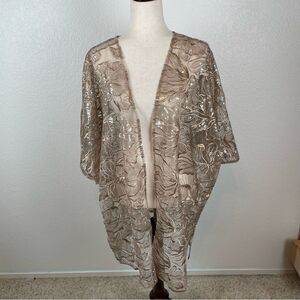 Anne Klein sheer latte sequin embroidered layering kimono women’s L/XL Fairycore